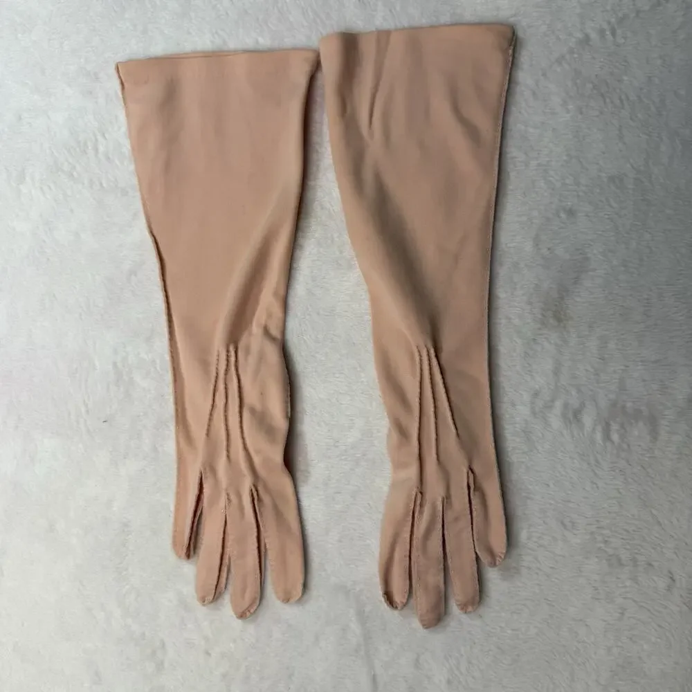 Vtg Pale Pink Women's Long Opera Gloves Size 6.5 1950s Tea Party Coquette Formal